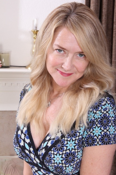 Busty blonde American wife loses her hot dress and touches herself home alone